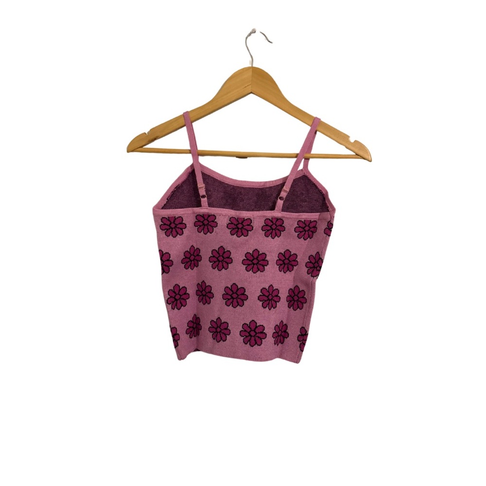 Pink Tank Top With Flower Accents - Picture 2 of 3